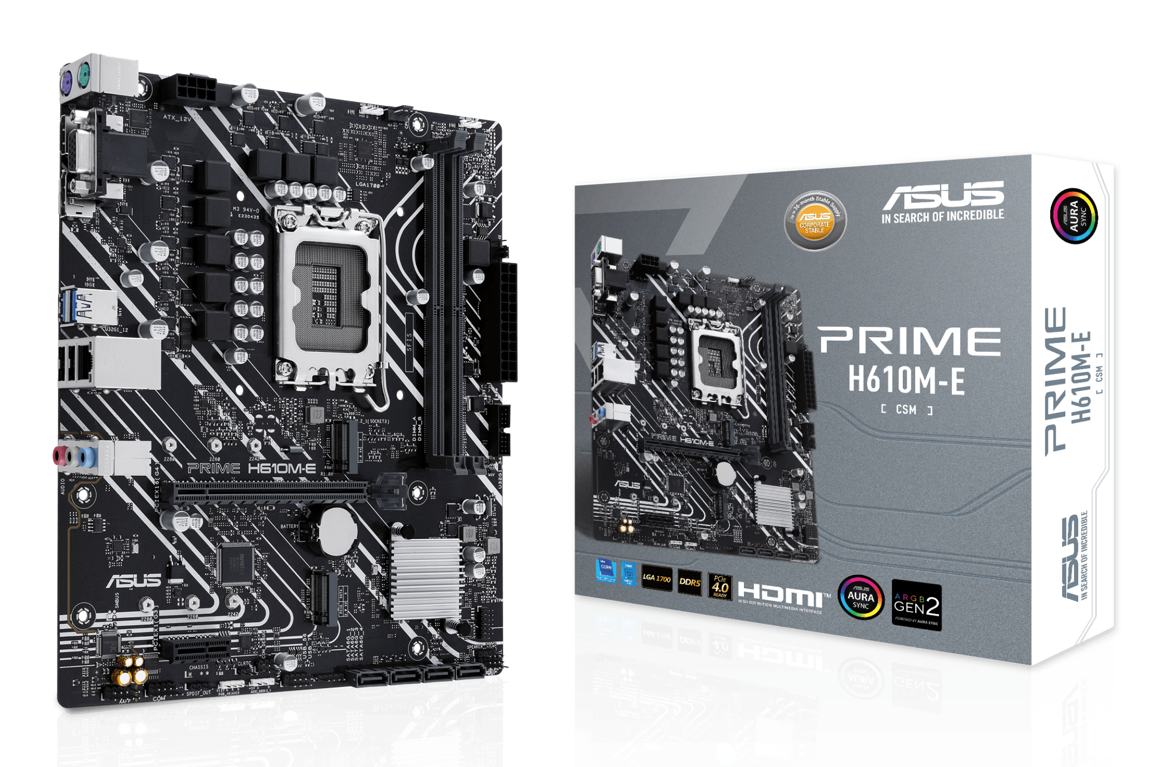 ASUS MB H610, PRIME H610M-E-CSM, LGA 1700, 2DDR5, VGA/DP/HDMI, GLAN, 2M2, 4SATA