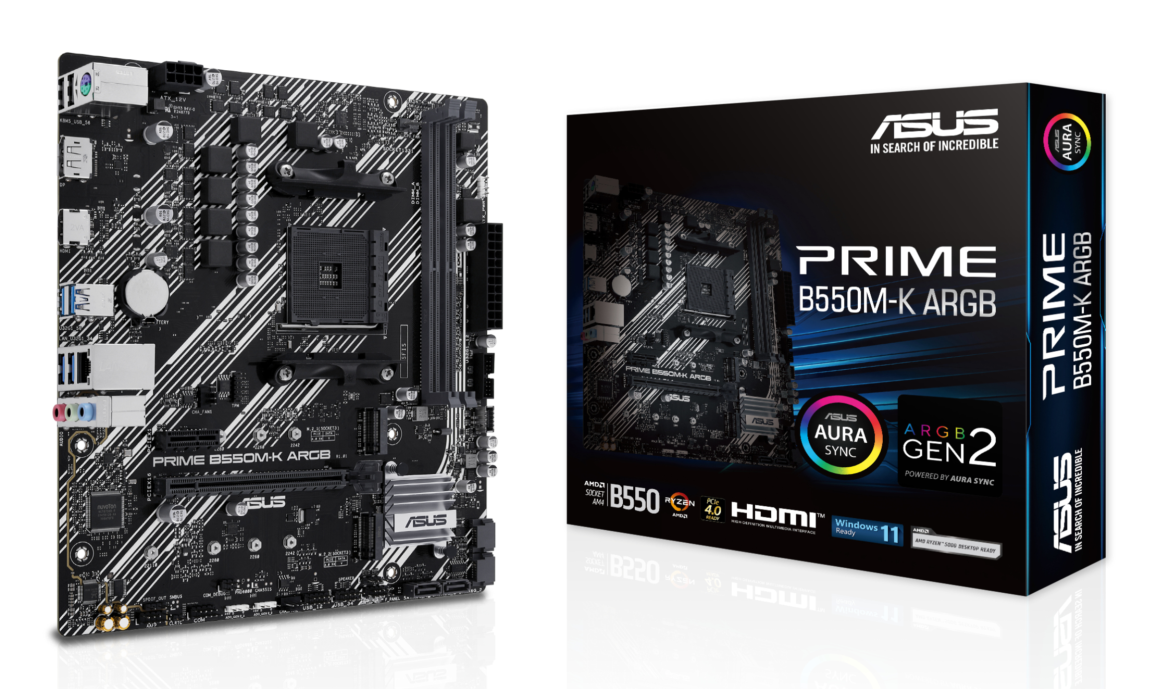 ASUS MB AMD B550 GAMING, PRIME B550M-K ARGB, AM4 2DDR4, DP/HDMI, GLAN, DUAL M2, MATX, RGB, 90MB1GC0-