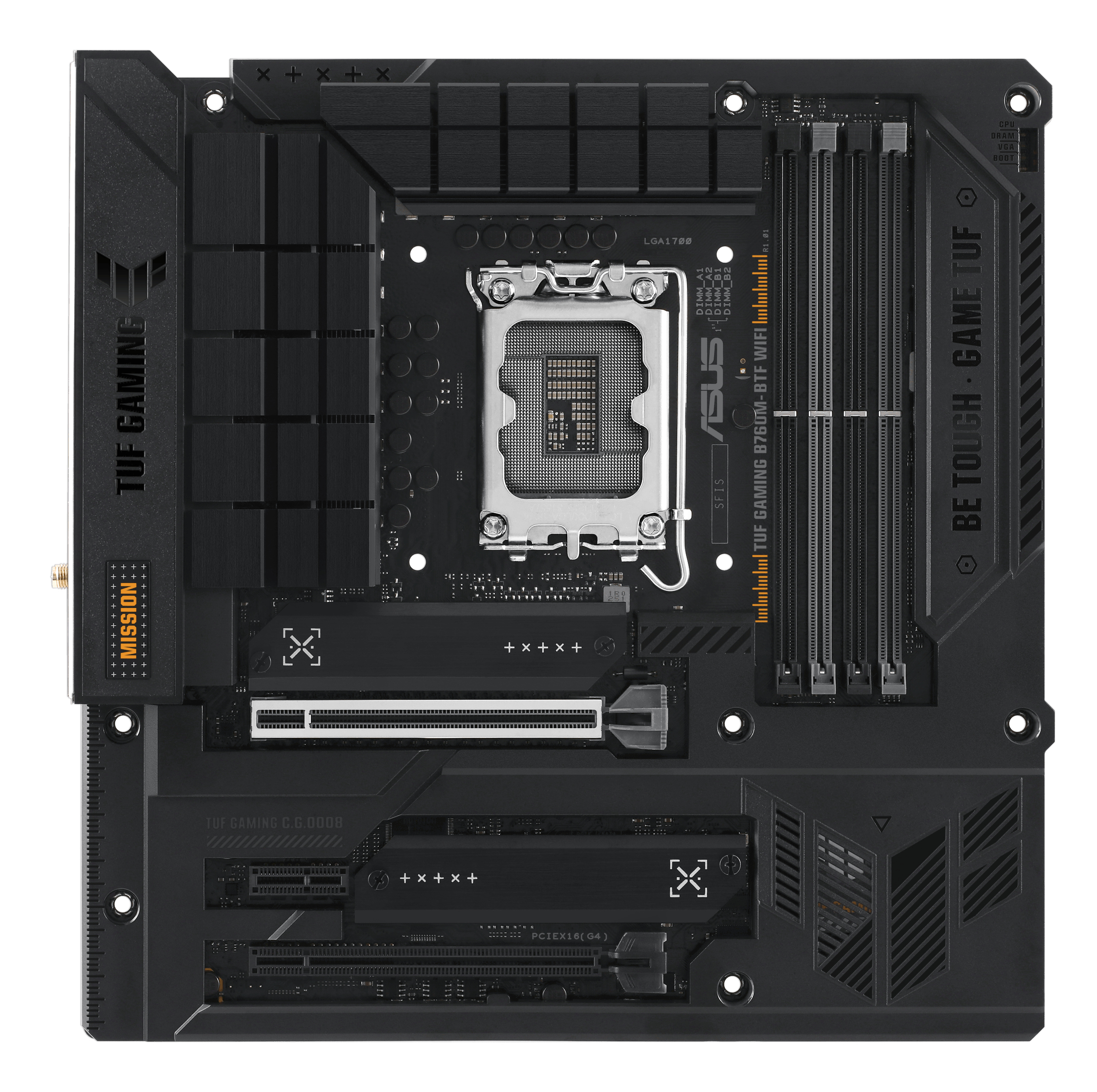 MB ASUS TUF GAMING B760M-BTF WIFI LGA1700 (RAPTOR/ALDER LAKE) 4DDR5 WIFI6 HDMI+DP USB+USB-C M2 (NECESSARIO CASE SERIE BTF) mATX